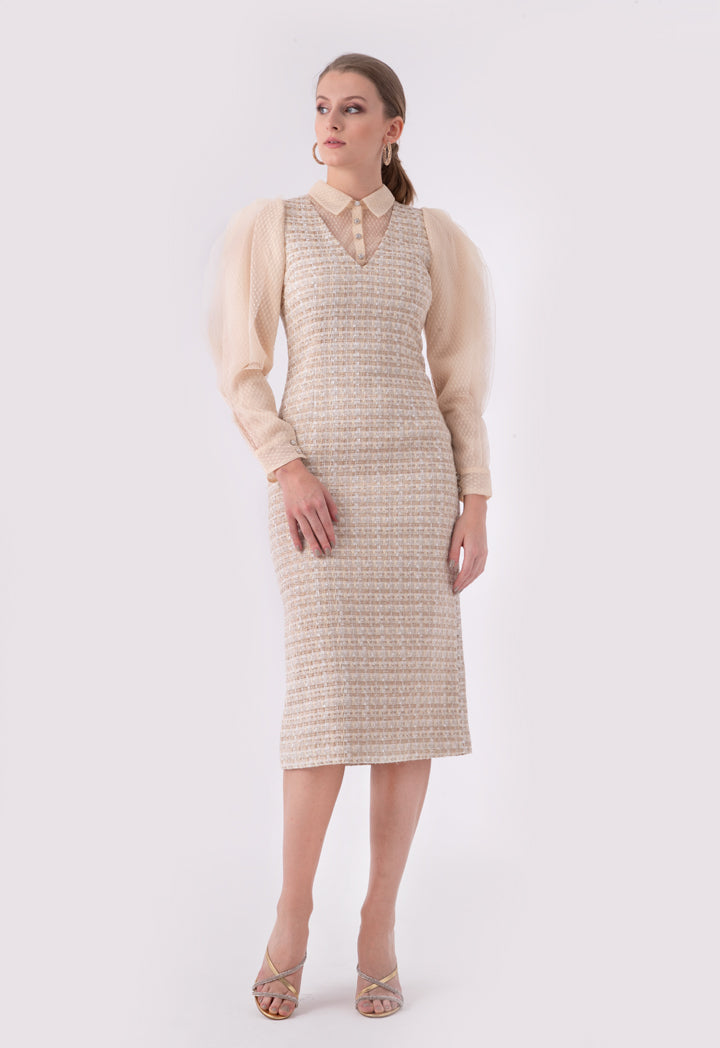 Lurex Tweed Lace Dress with Organza Trim