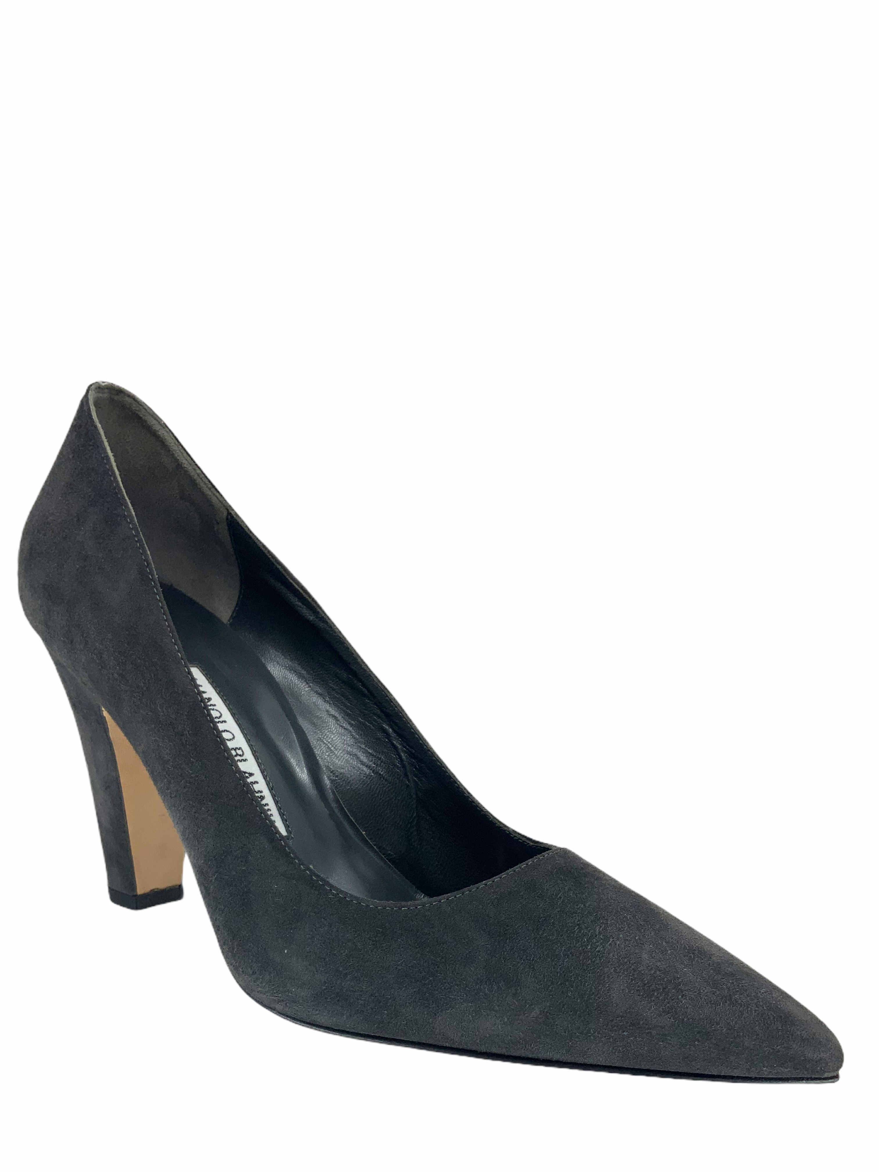 Manolo Blahnik Alba Suede Block-Heel Pumps 8.5