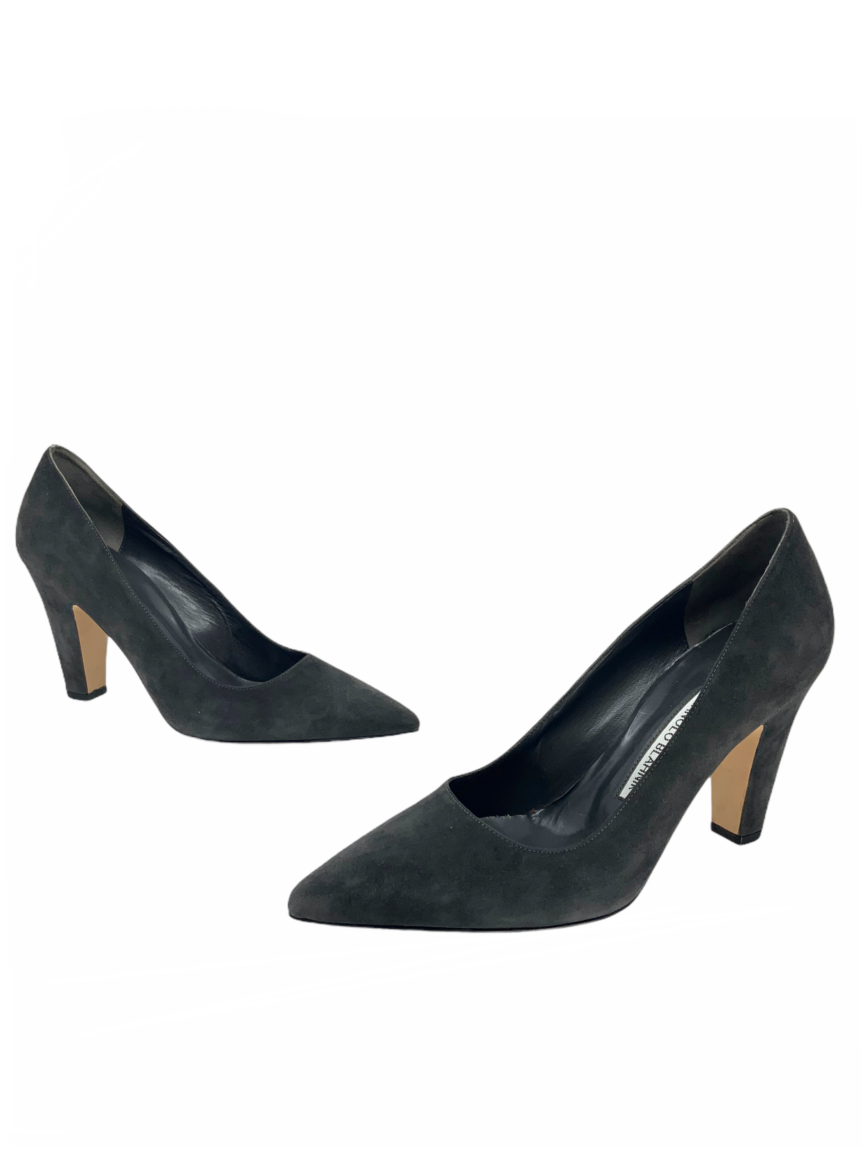 Manolo Blahnik Alba Suede Block-Heel Pumps 8.5