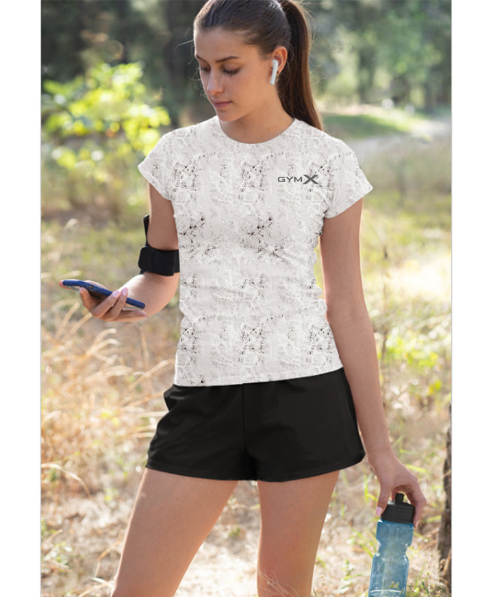 Marble White Ladies Tee - 4 way stretch - On Sale