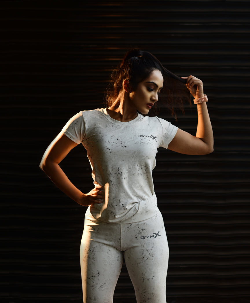 Marble White Ladies Tee - 4 way stretch - On Sale