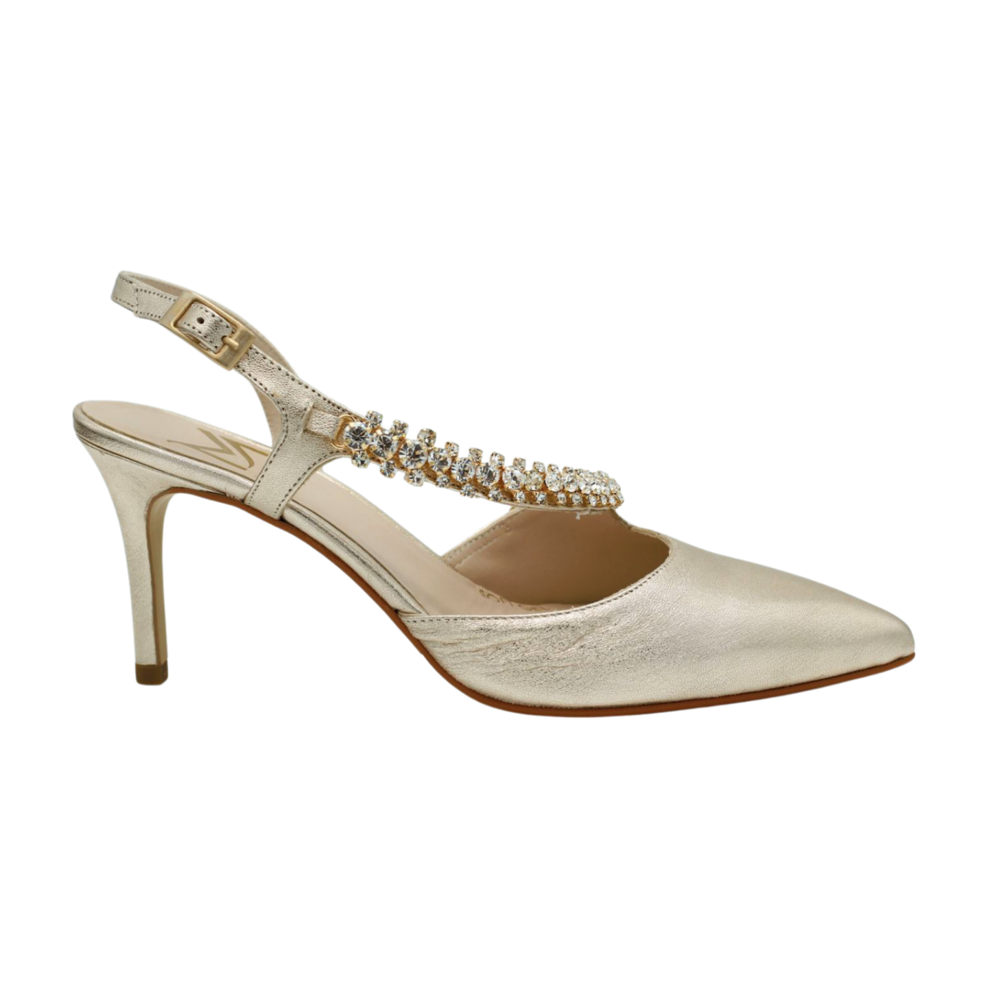 MARIAN Gold Leather Pointed Shoe, Diamante Embellishment