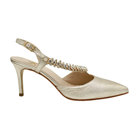 MARIAN Gold Leather Pointed Shoe, Diamante Embellishment