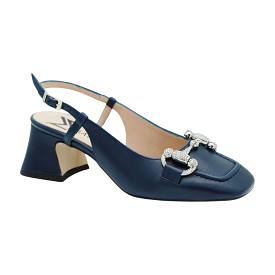 MARIAN Navy Leather Slingback Shoe - Diamante Buckle - Buy Now