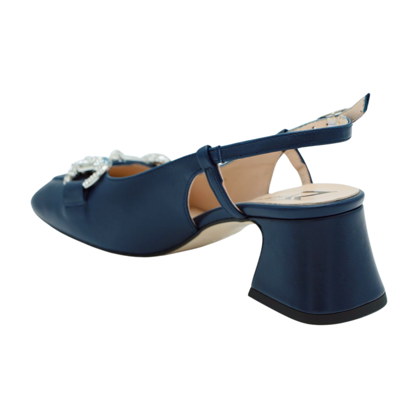 MARIAN Navy Leather Slingback Shoe - Diamante Buckle - Buy Now