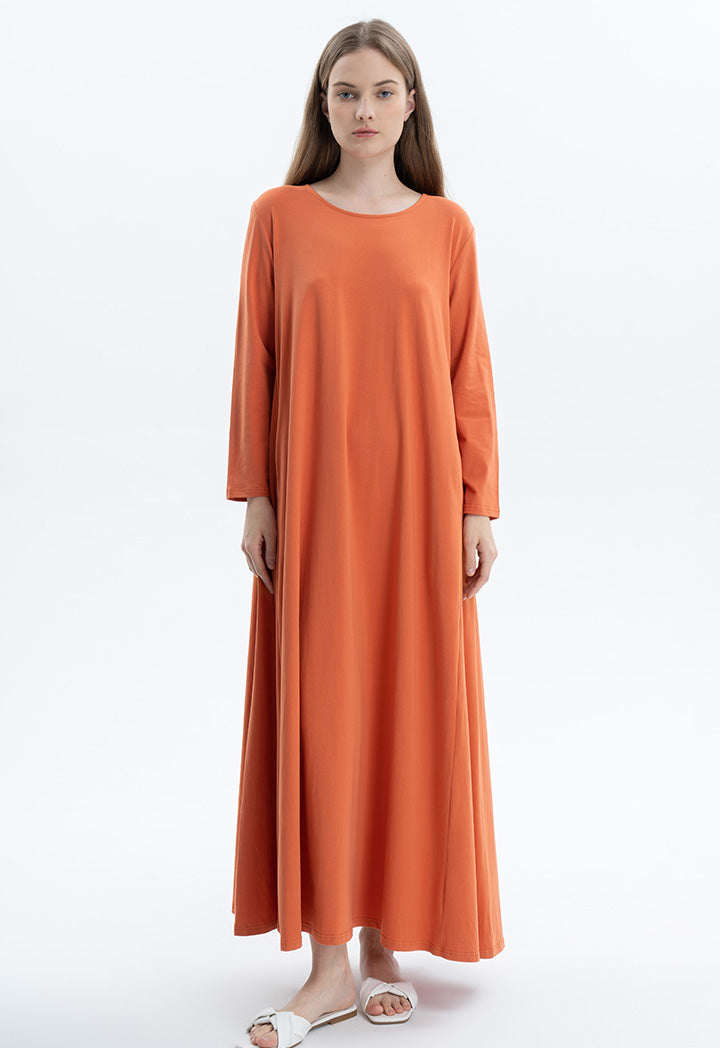 Maxi Dress, Round Neck, Solid Color