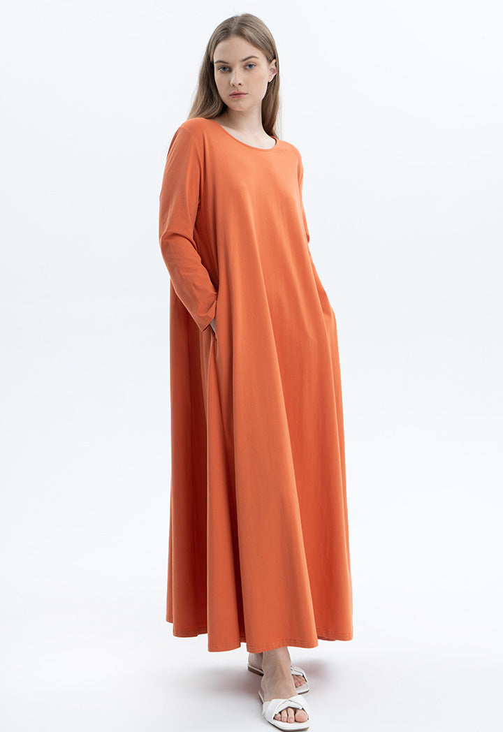 Maxi Dress, Round Neck, Solid Color