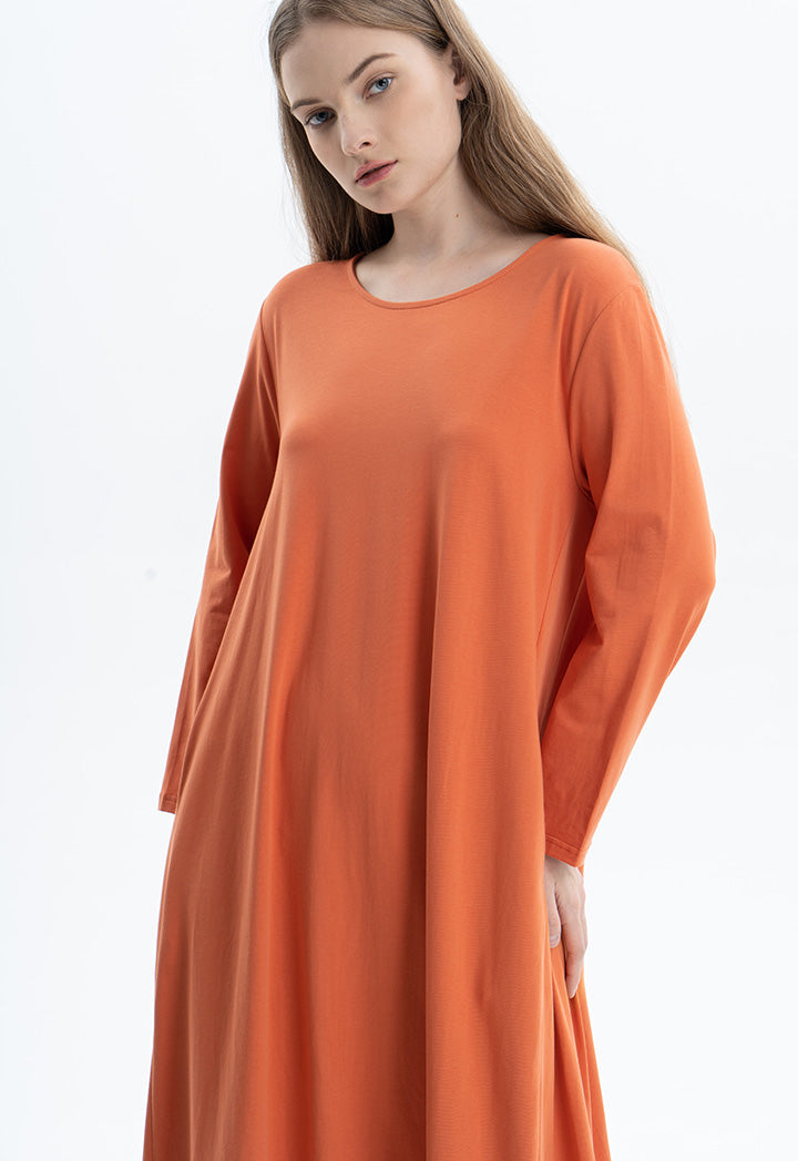 Maxi Dress, Round Neck, Solid Color