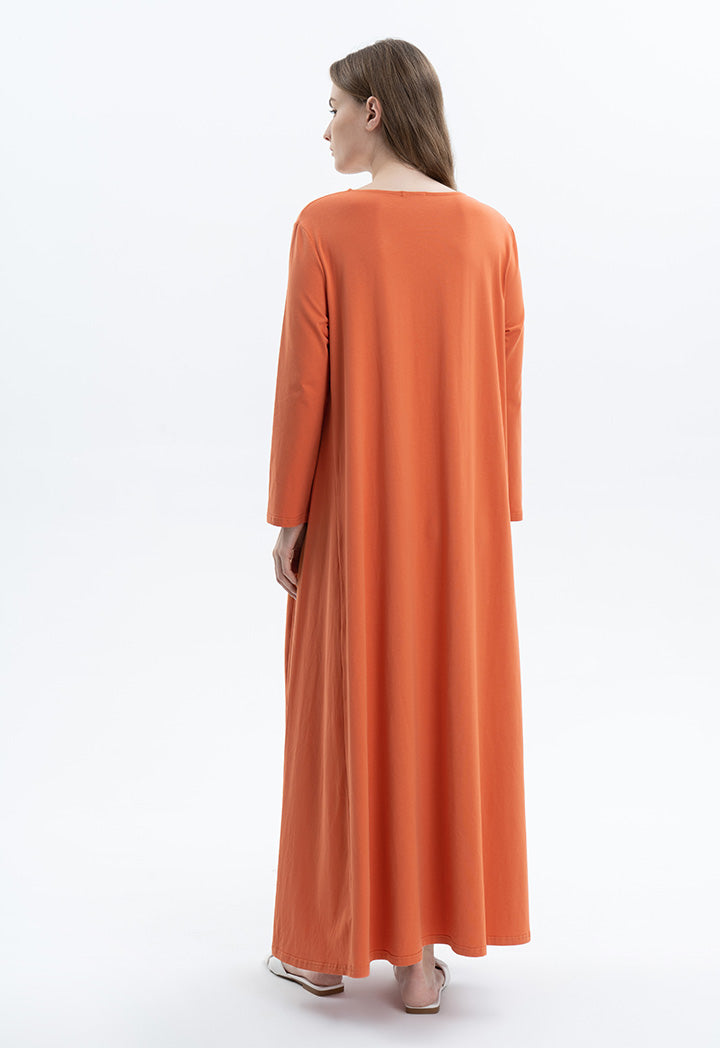 Maxi Dress, Round Neck, Solid Color