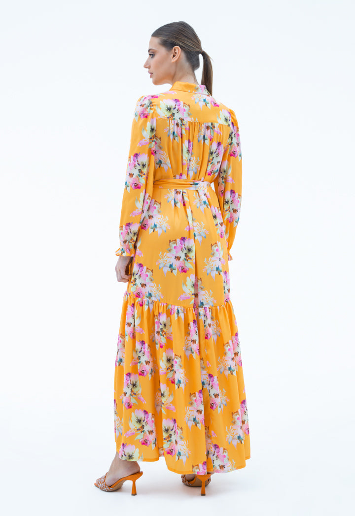 Maxi Dress With Self Fabric Belt - Printed Design