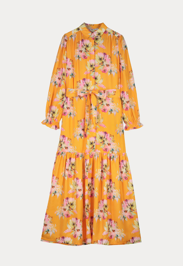 Maxi Dress With Self Fabric Belt - Printed Design