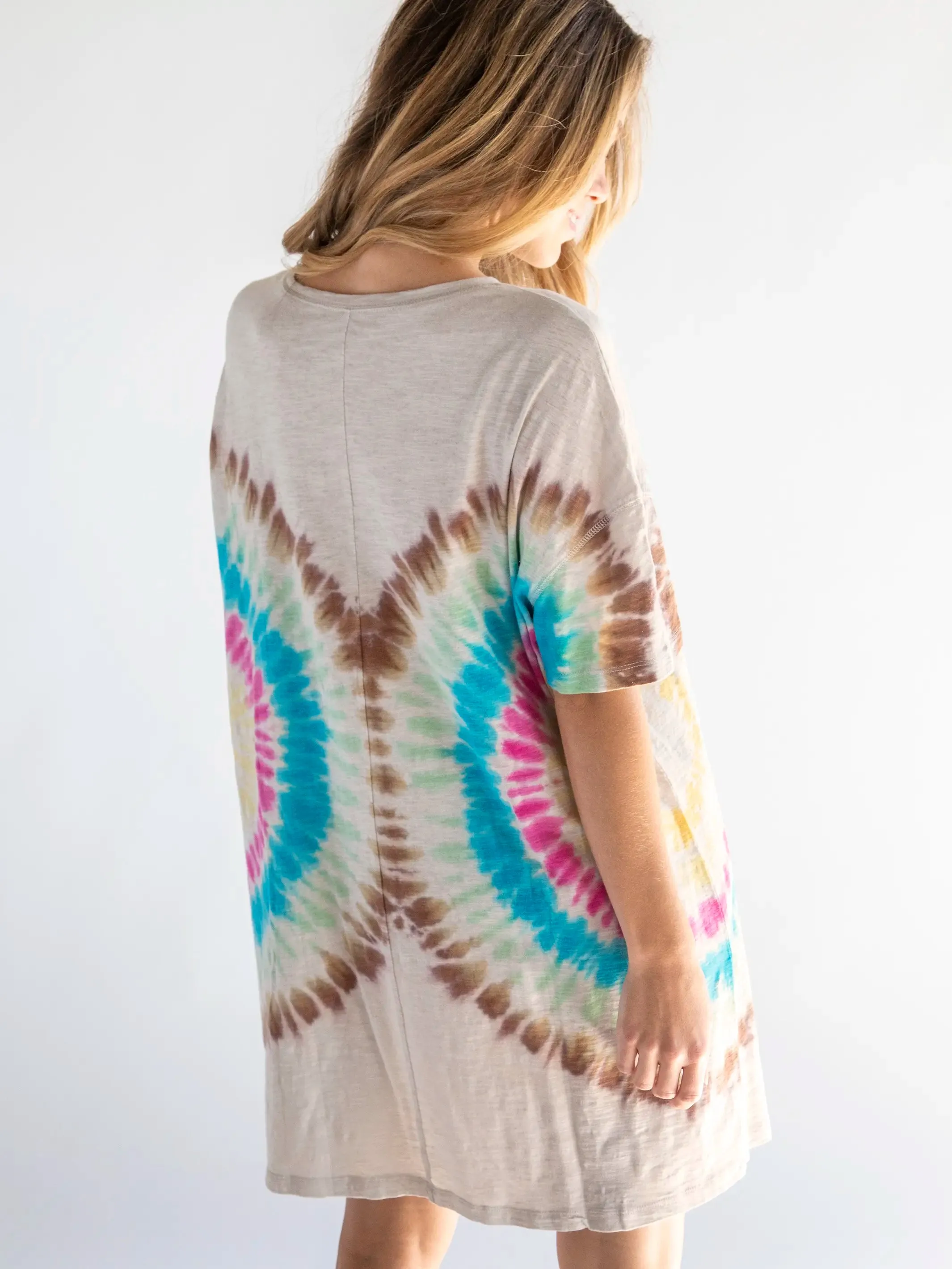 Misty rainbow tie-dye oversized cotton tee mini dress