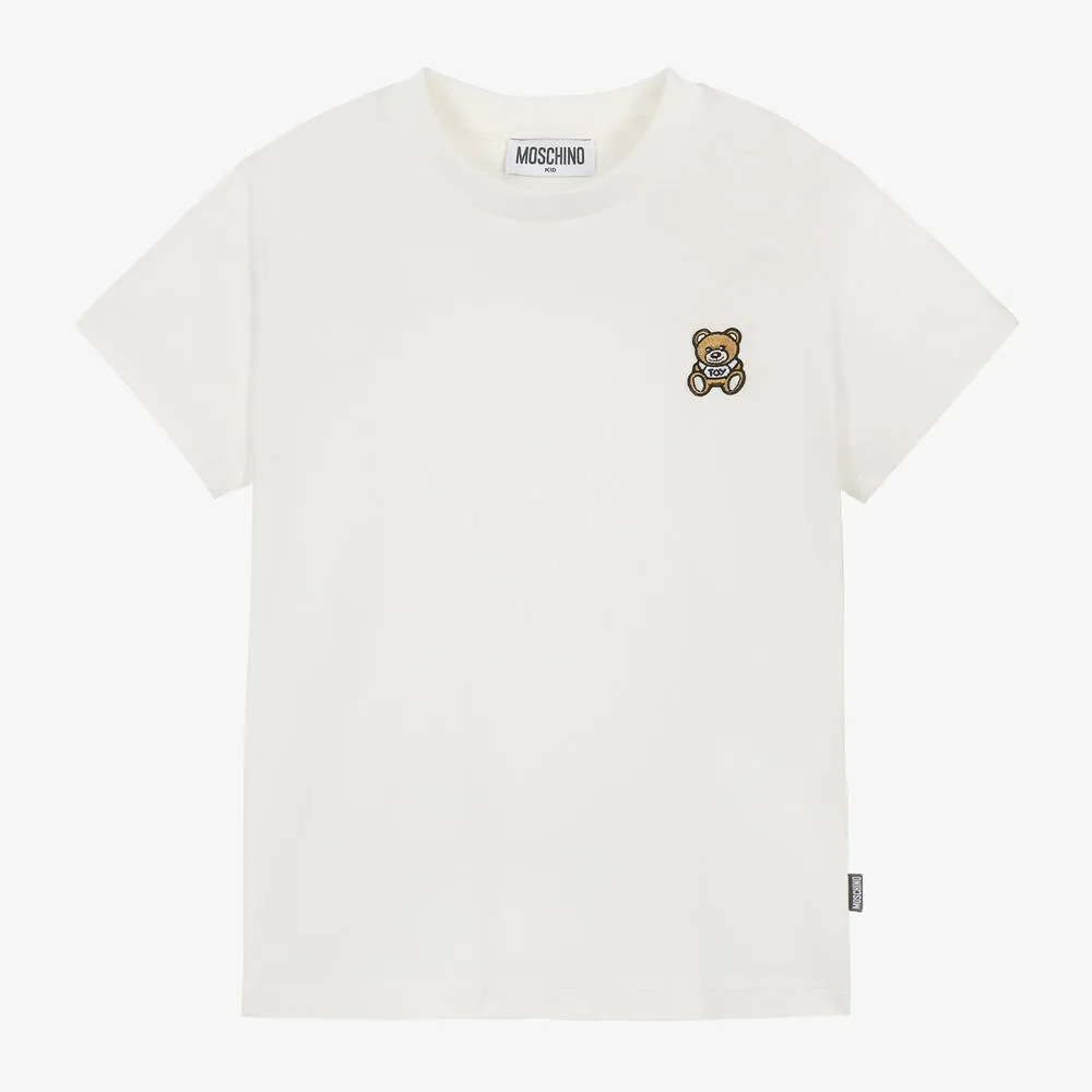 Moschino White T-Shirt with Logo Bear Design