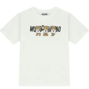 White Triple Bear Logo T-Shirt by Moschino