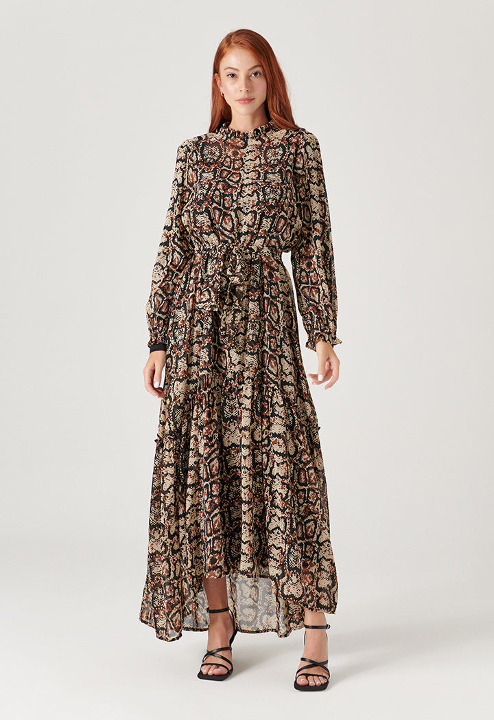 Multi-colored Snake Print Long Dress.