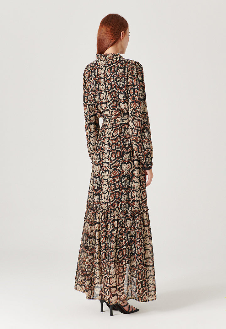 Multi-colored Snake Print Long Dress.