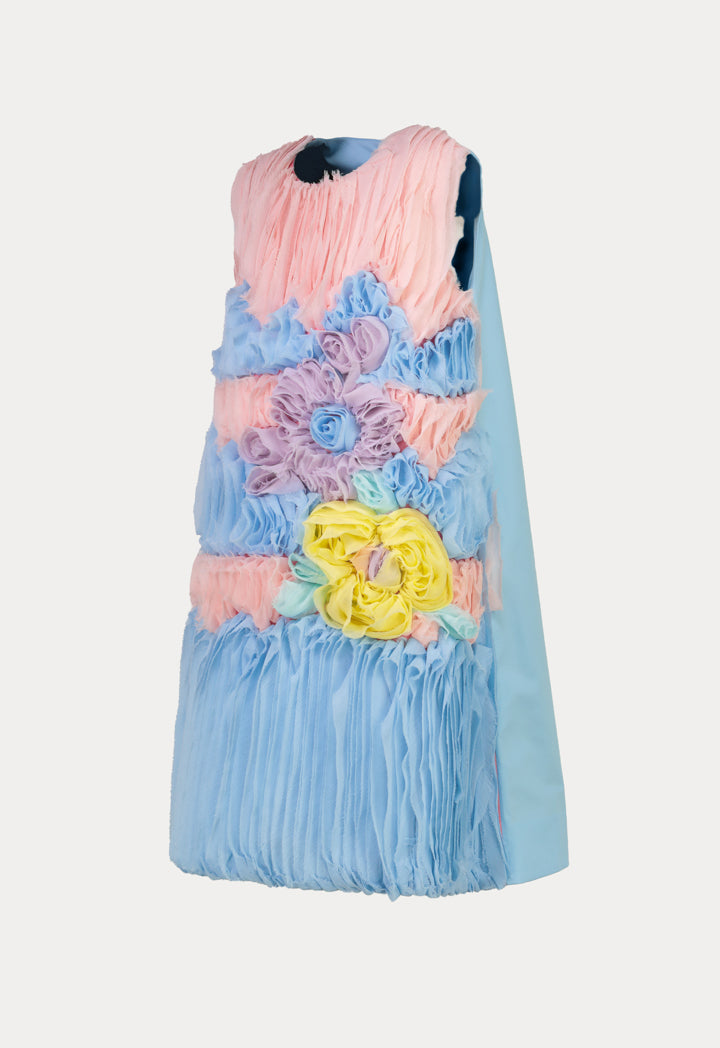 Multi Floral Print Sleeveless Frayed Dress