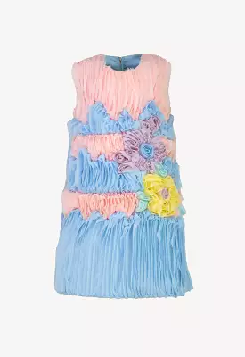 Multi Floral Print Sleeveless Frayed Dress