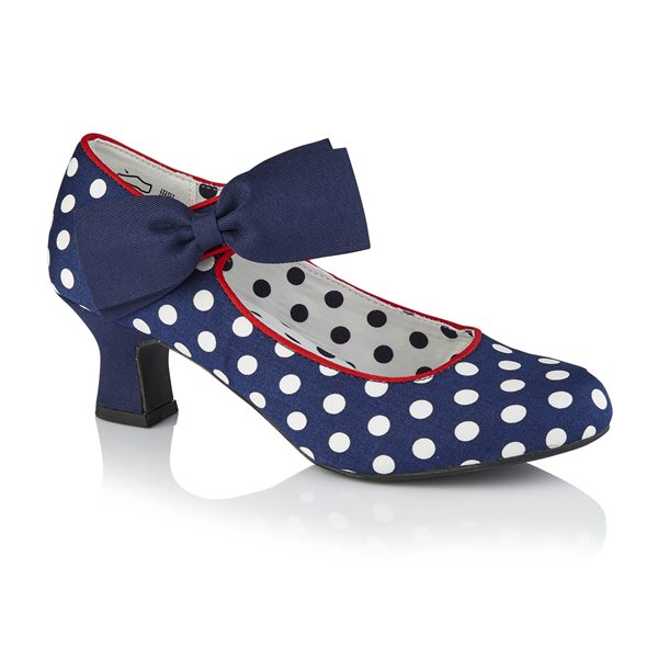 Navy Blue Polka Dot Court Shoes with Bow by Ruby Shoo