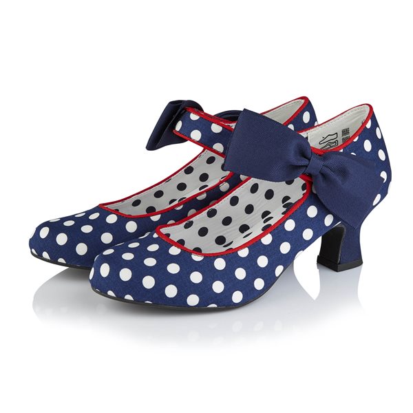 Navy Blue Polka Dot Court Shoes with Bow by Ruby Shoo