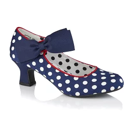 Navy Blue Polka Dot Court Shoes with Bow by Ruby Shoo