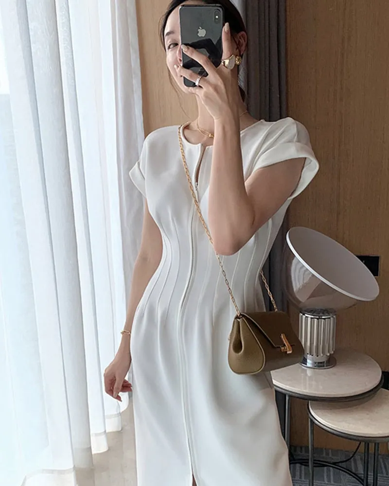 Solid Color White Bodycon Dress