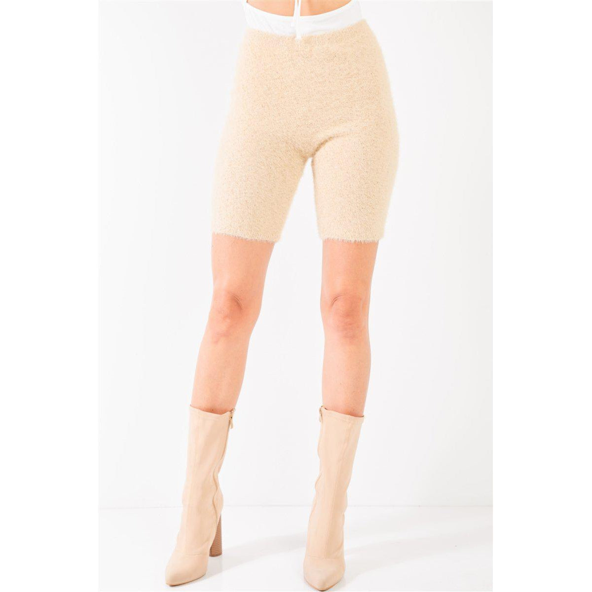 Oatmeal Knit High Waist Stretchy Warm Fuzzy Biker Shorts