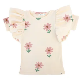 oh baby! Butterfly Short Sleeve Cotton Tee Picking Daisies Cashew