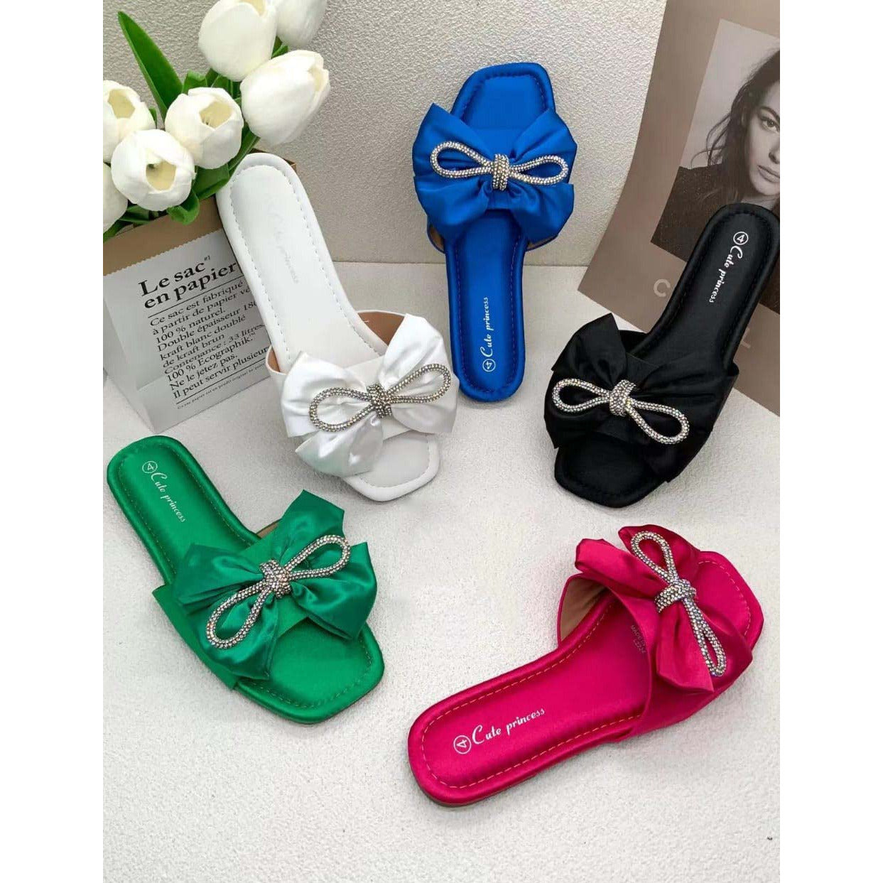 Open-Toe Rhinestone Bow Sandals