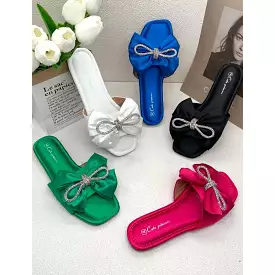 Open-Toe Sandals with Rhinestone Bow-Knot