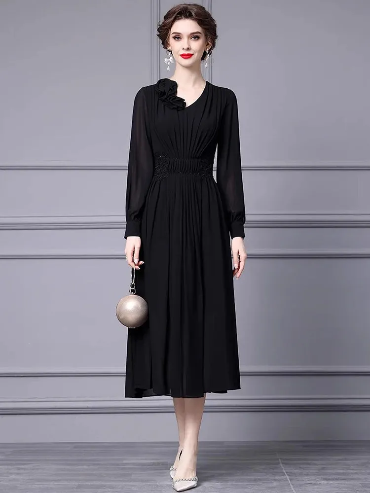 Ophelia Elegant Party Dress with Lantern Sleeves and Beading