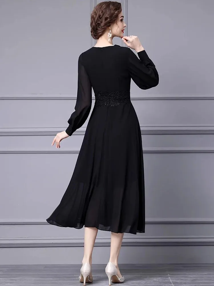 Ophelia Elegant Party Dress with Lantern Sleeves and Beading