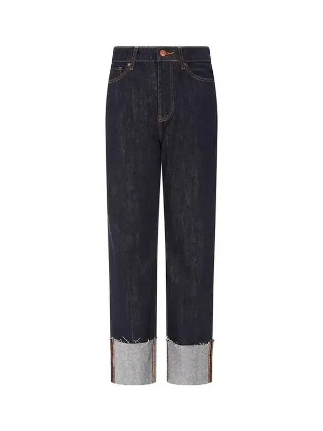 Dark Indigo Women's Straight Denim Cuff Pants - Overseas Station Season Big Chance 8 18