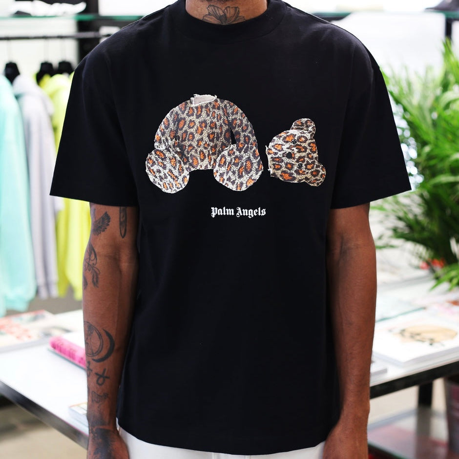 PALM ANGELS Leopard Print T-Shirt - Black