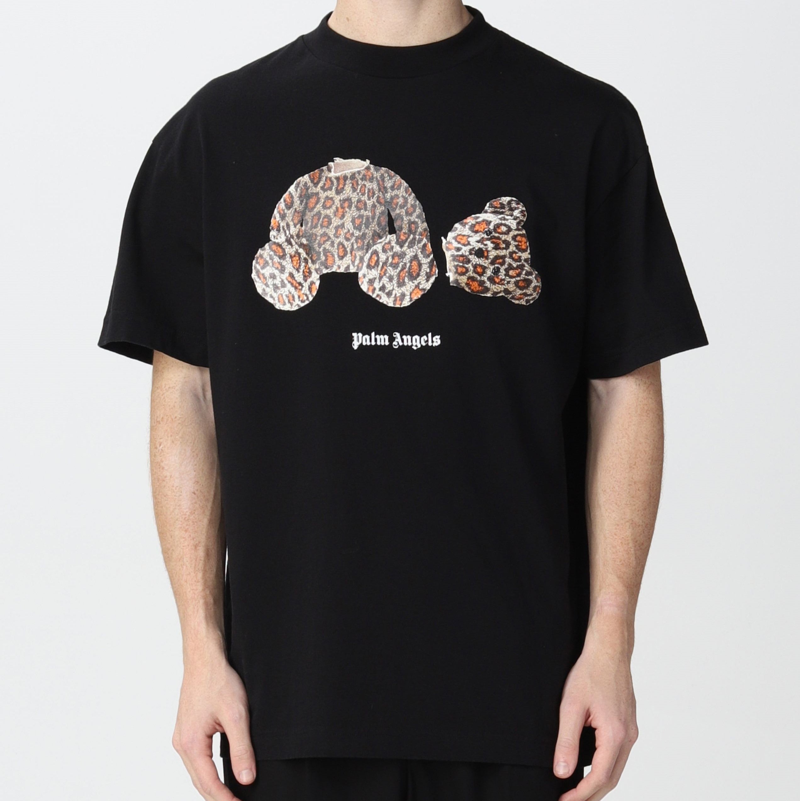 PALM ANGELS Leopard Print T-Shirt - Black