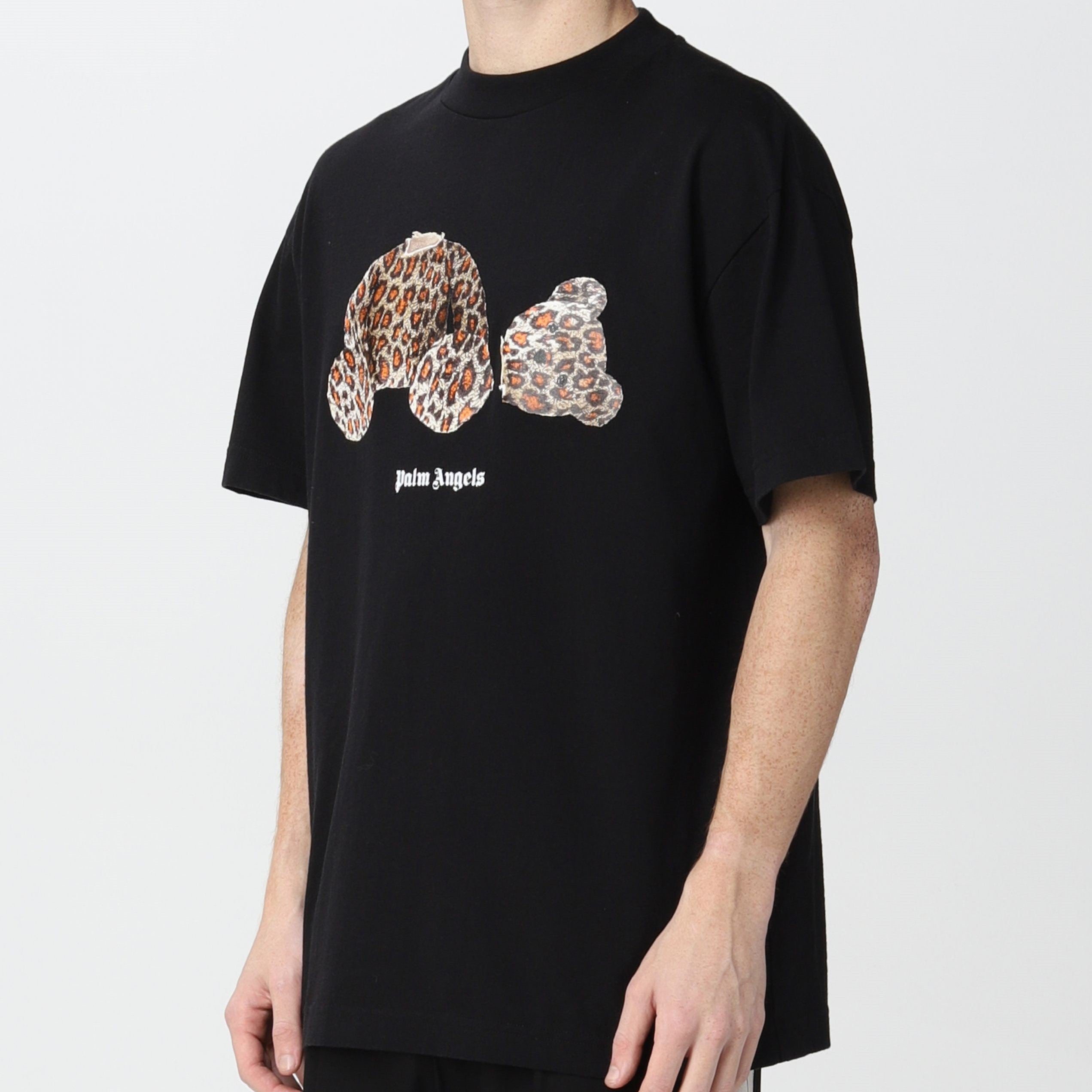 PALM ANGELS Leopard Print T-Shirt - Black