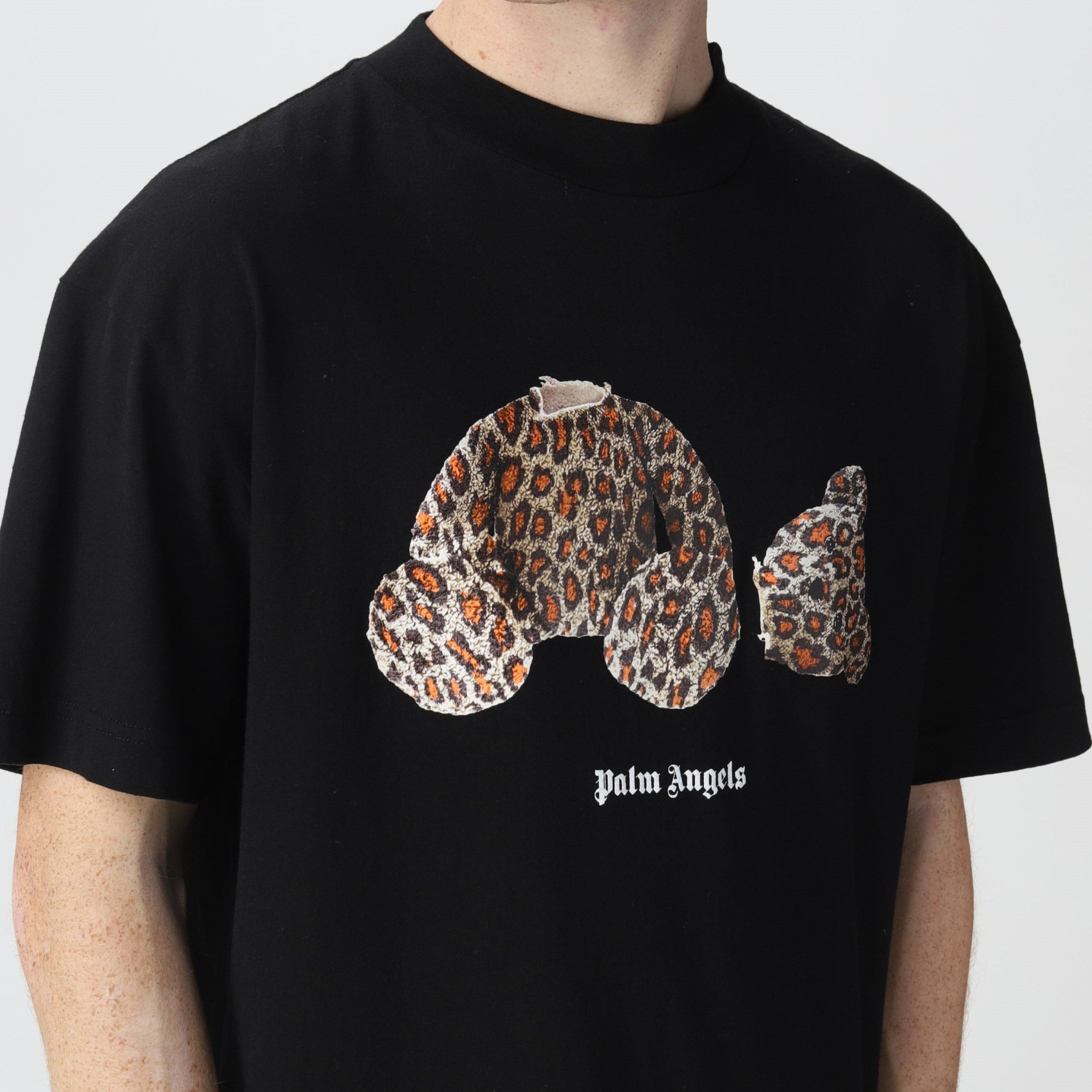 PALM ANGELS Leopard Print T-Shirt - Black