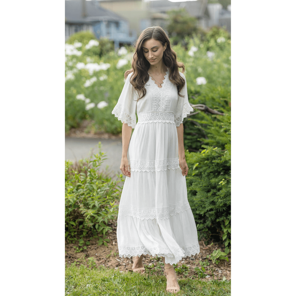 Papillon Lace Trim Maxi Dress - PD 14648 - Short Sleeves