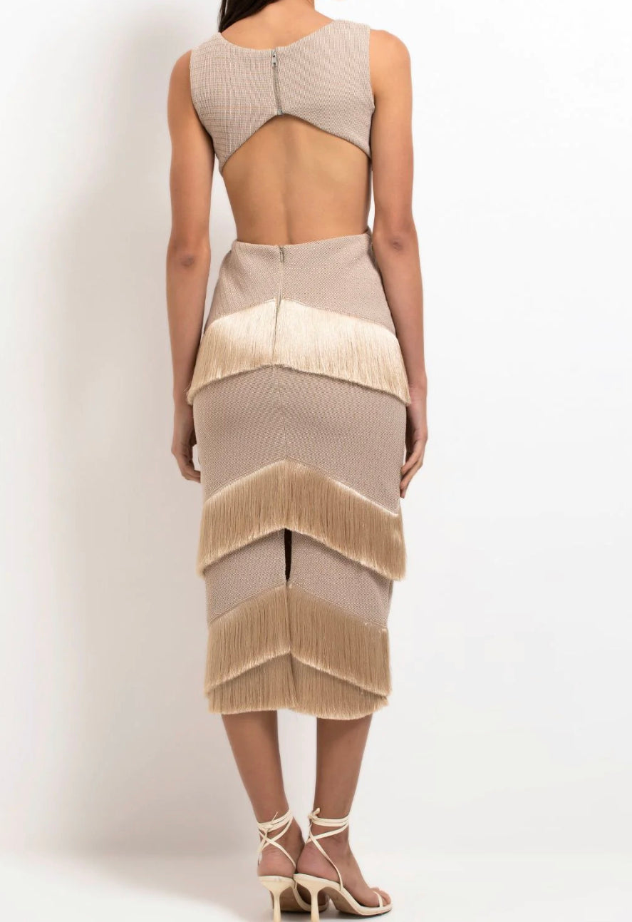 Patbo - Metallic Knit Midi Dress - Clay.