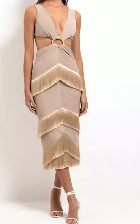 Patbo - Metallic Knit Midi Dress - Clay.