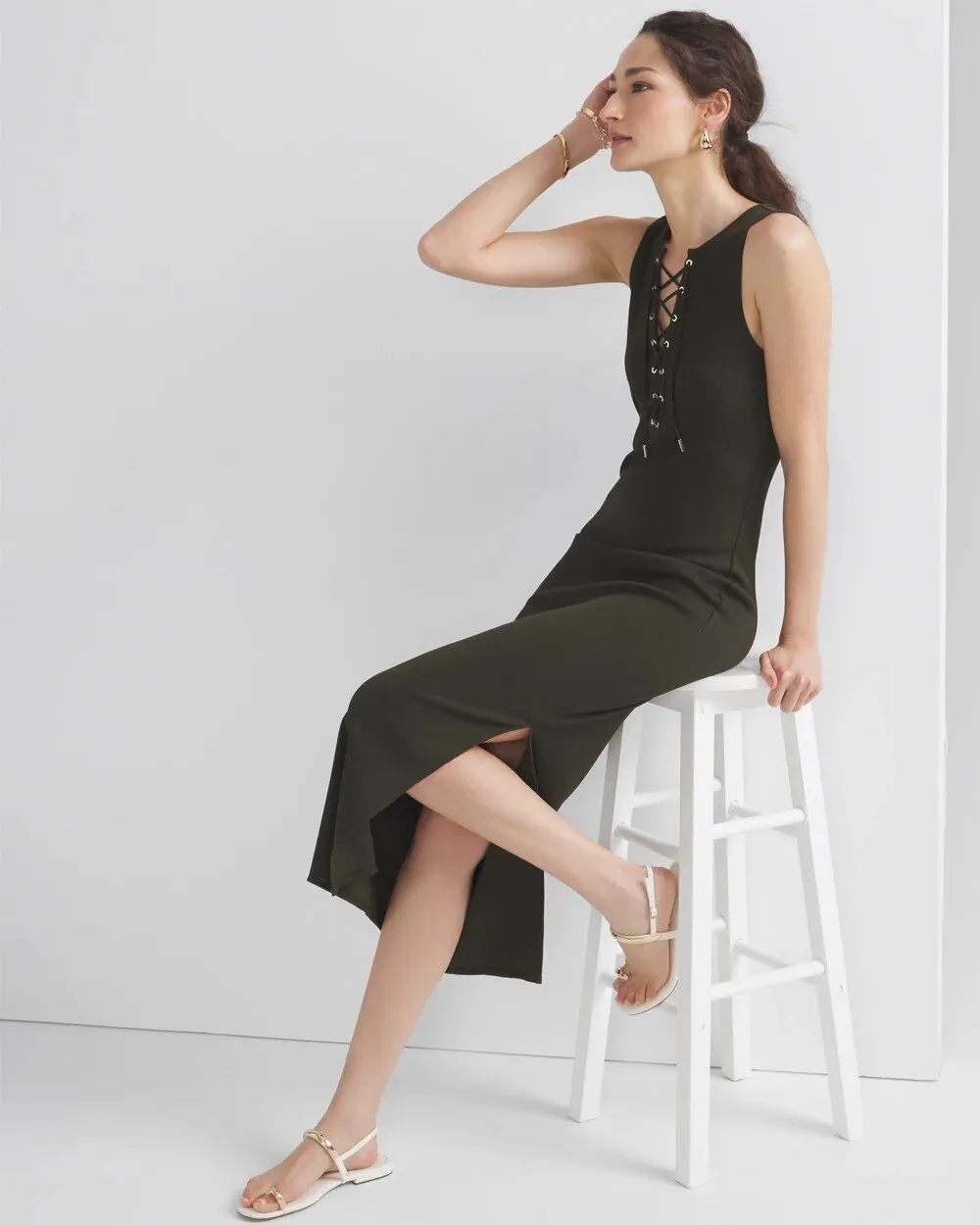 Petite WHBM Ribbed Lace-Up Dress