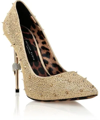 Philipp Plein Crystal Stud Pumps with Skull Heel