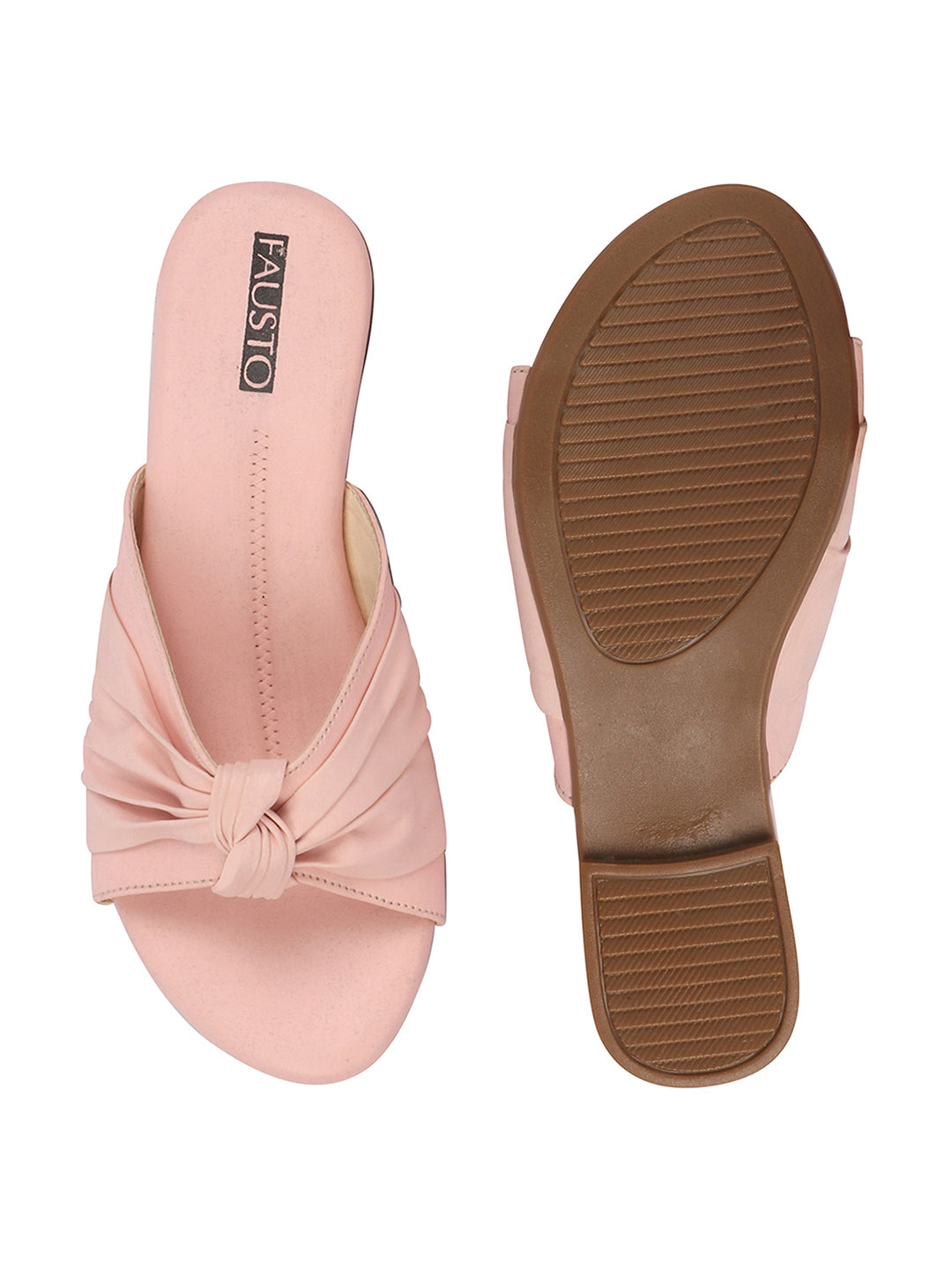 Pink Bow Open Toe Slip On Flats Slippers for Women