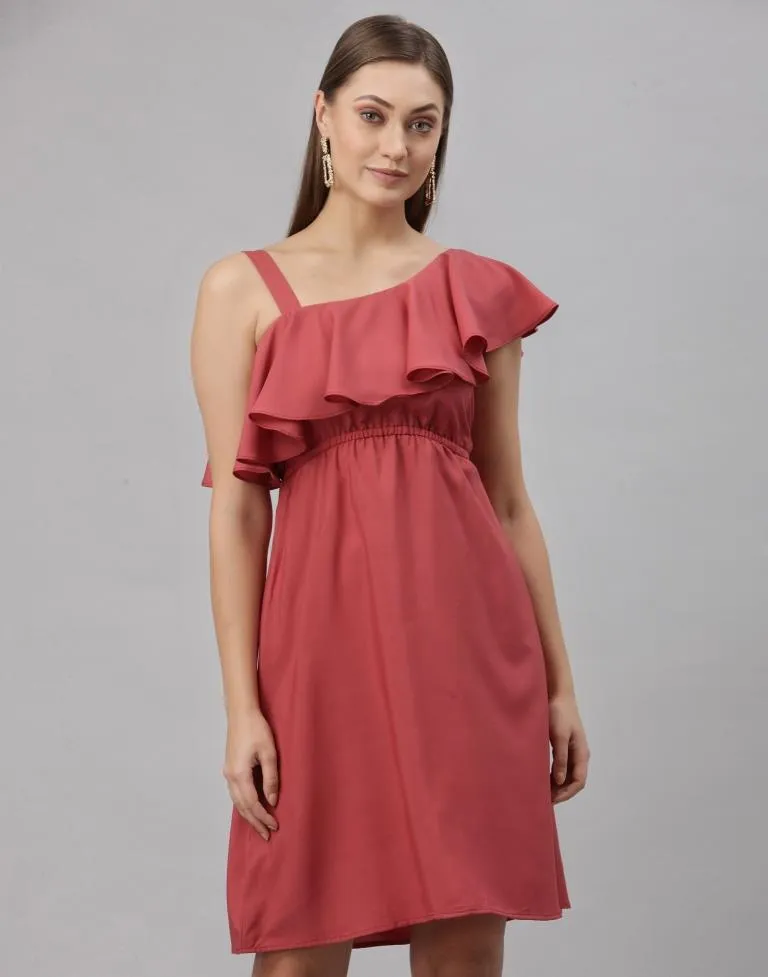 Solid Pink Coloured Crepe Dress