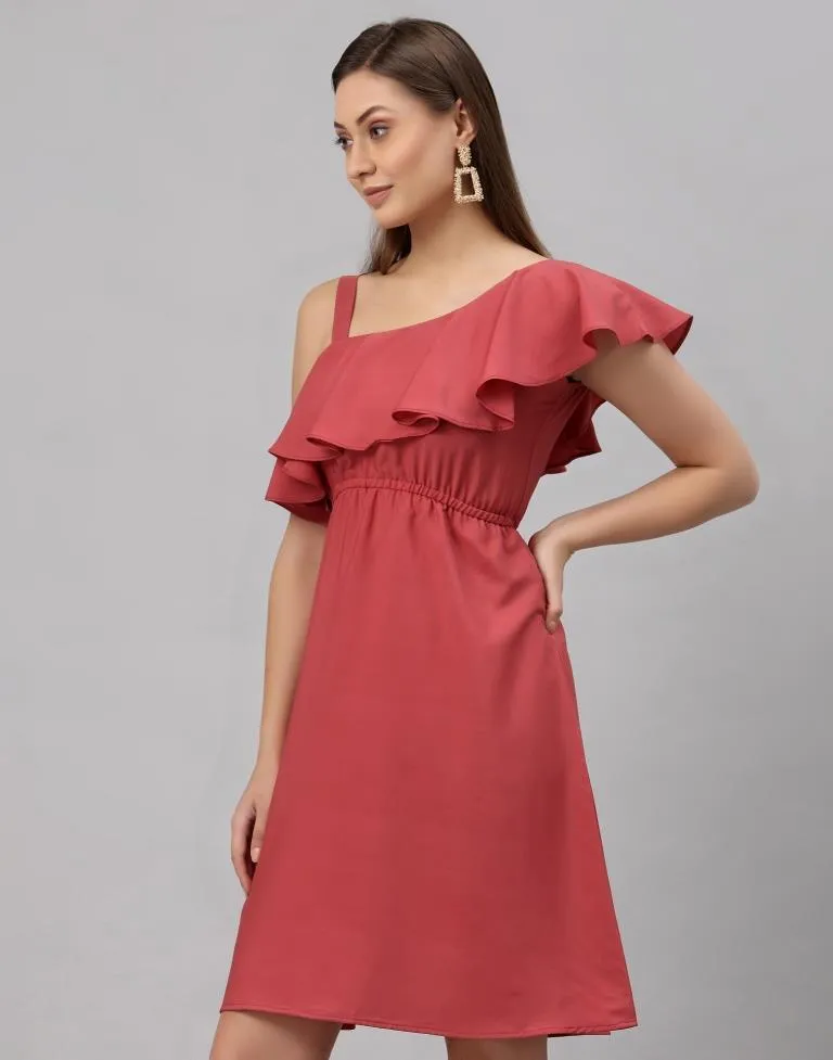 Solid Pink Coloured Crepe Dress