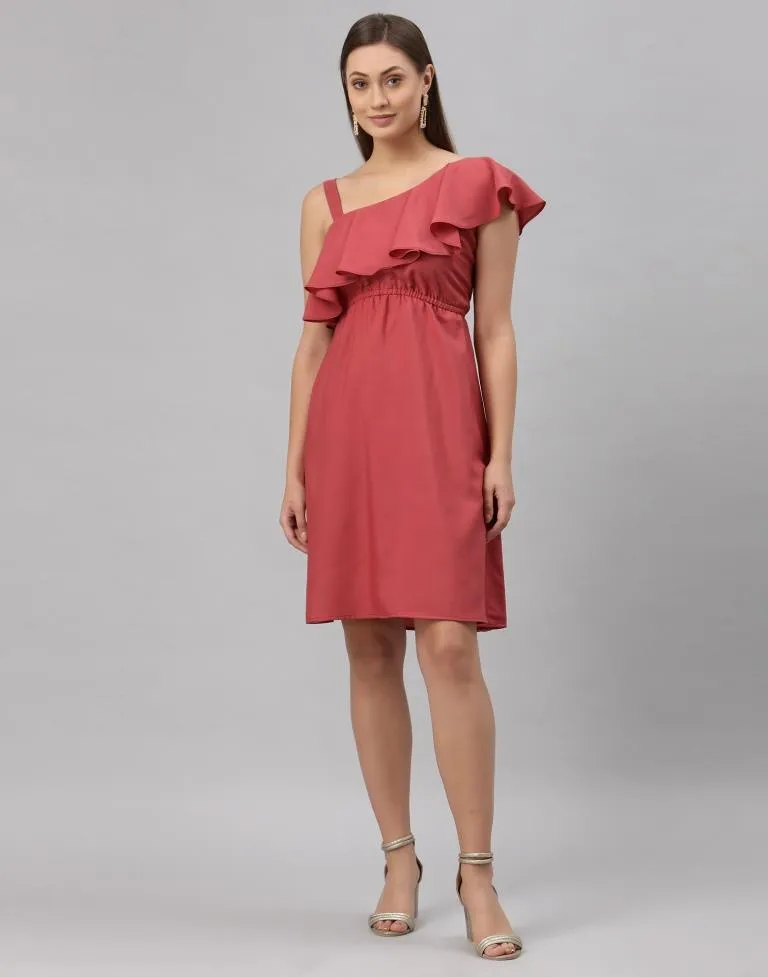 Solid Pink Coloured Crepe Dress