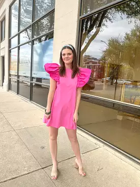 Pink Ruffle Sleeve Knit Dress