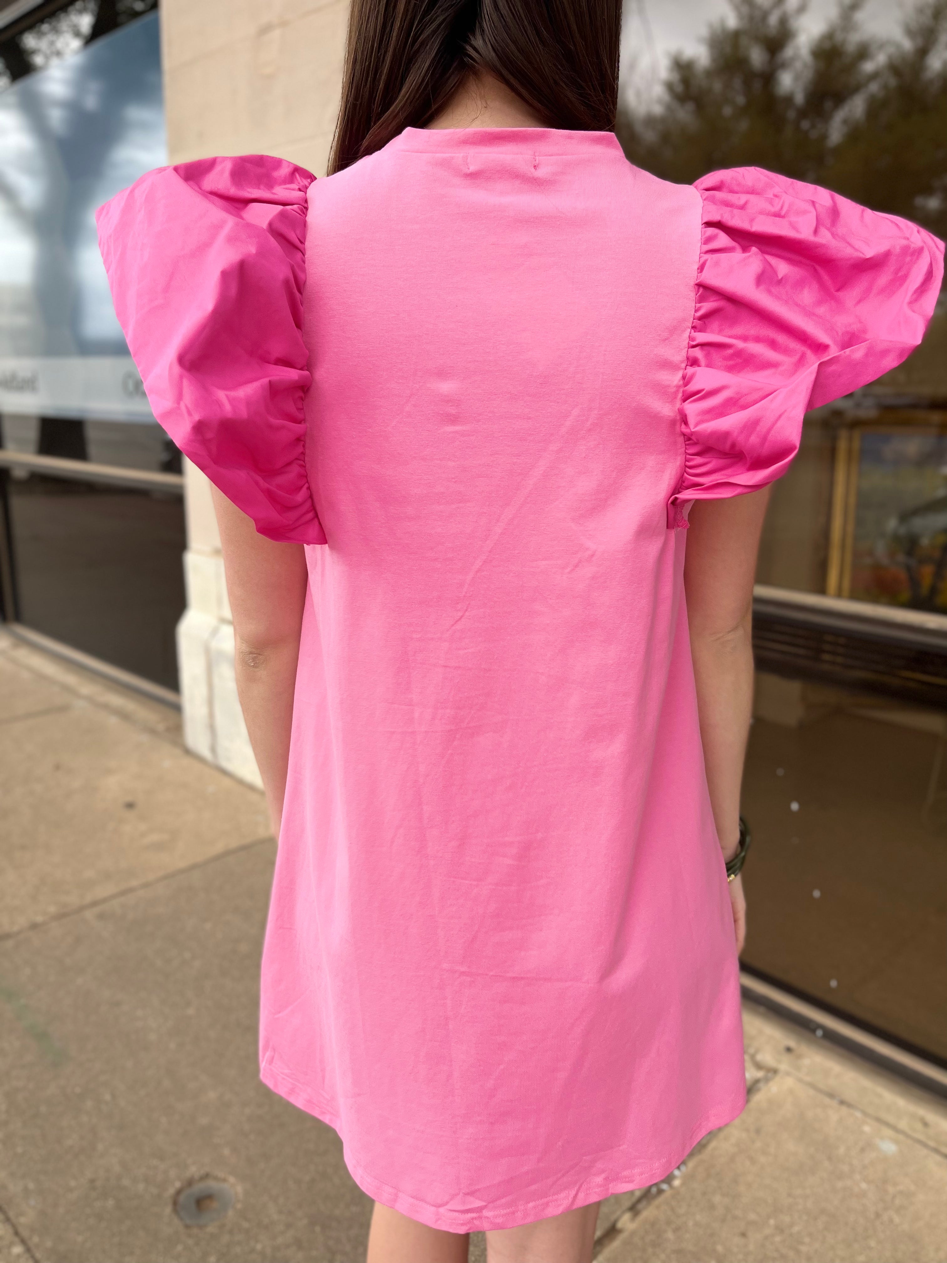 Pink Ruffle Sleeve Knit Dress