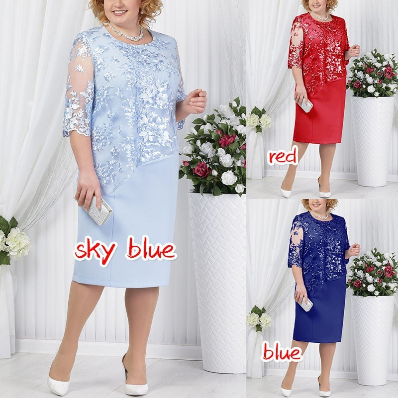 Plus Size Lace Dress for Women - MMt9 Openwork Design