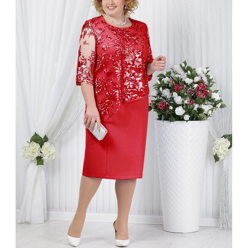 Plus Size Lace Dress for Women - MMt9 Openwork Design